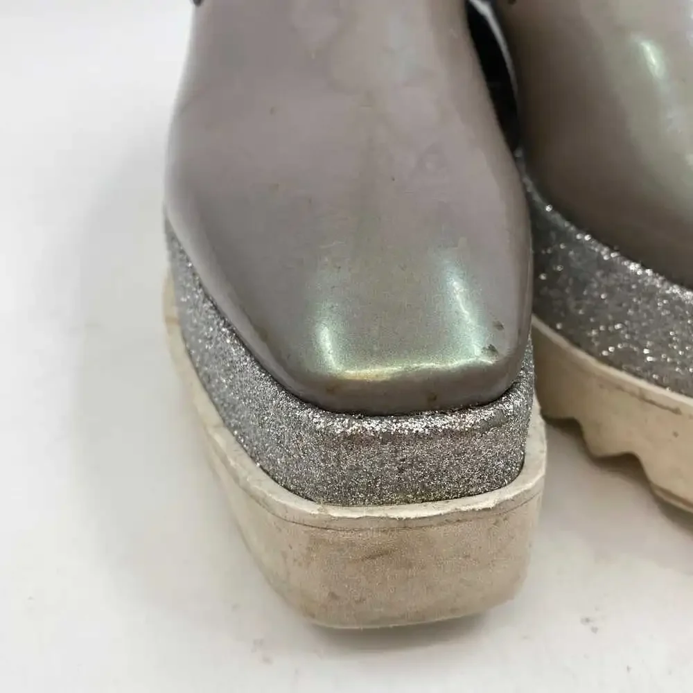 Stella McCartney Gray Silver Glitter Platform Lace-Up Shoes | 38EU Regular